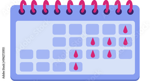 Colorful calendar illustration with pink raindrops marking dates.