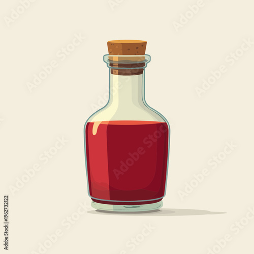 Glass Bottle with Red Liquid and Cork Stopper