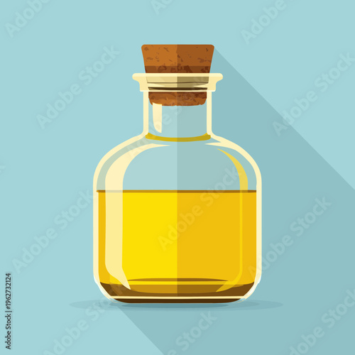Glass Bottle of Yellow Liquid with Cork Stopper