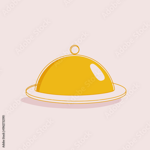 Golden Food Cover Cloche on Plate Minimalist Vector