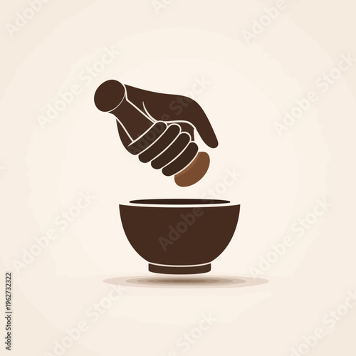 Hand Grinding Spices in a Wooden Mortar and Pestle