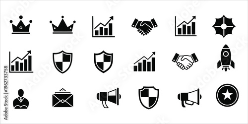 Collection of business and security icons in black and white
