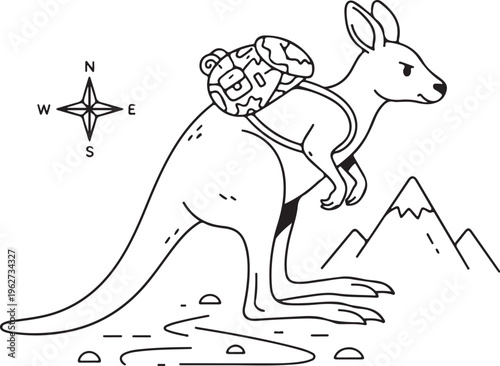 Kangaroo Outline Silhouette Minimal Animal Line Art Vector Illustration