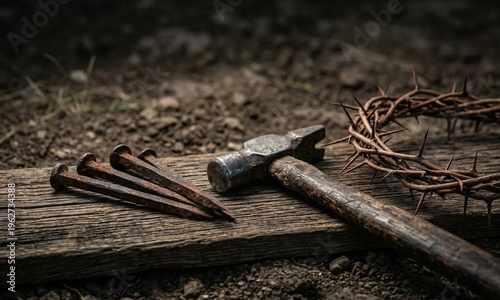 Crown Of Thorns Nails And Hammer Crucifixion Symbol