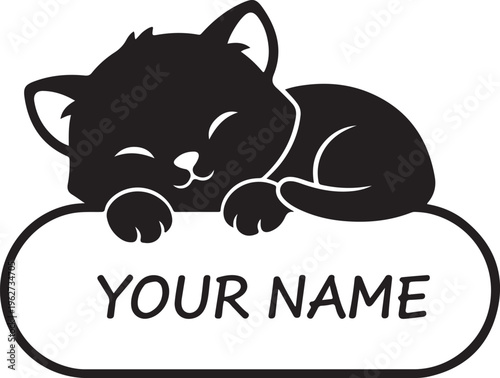 Kitty Peeking Over Nameplate Silhouette Cute Cat Sign Vector Illustration