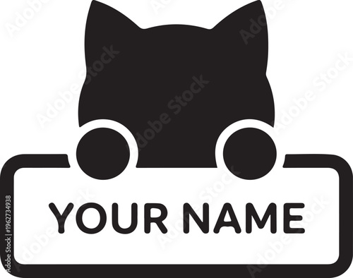 Kitty Peeking Over Nameplate Silhouette Cute Cat Sign Vector Illustration