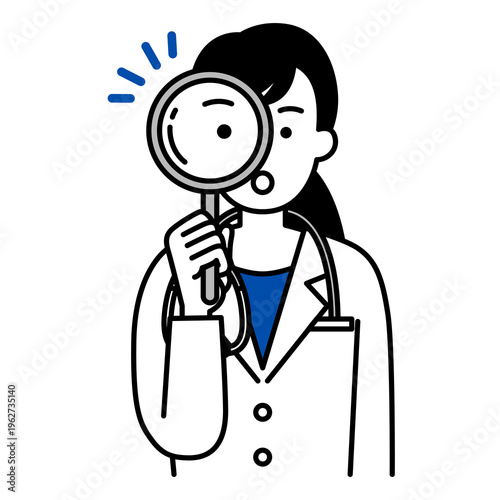 虫眼鏡を覗く医師の女性