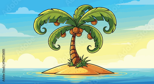 A cartoon palm tree on island.