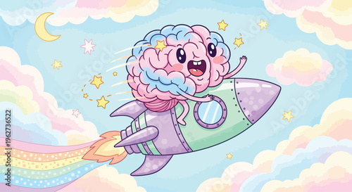 Brain Riding Rocket Ship Smiling.