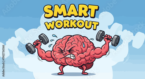 Brain lifting dumbbells exercising muscles.