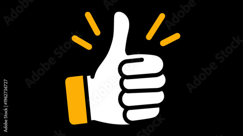 Stylized cartoon hand showing a thumbs up gesture with glowing lines, symbolizing approval, like, success, and positive feedback.