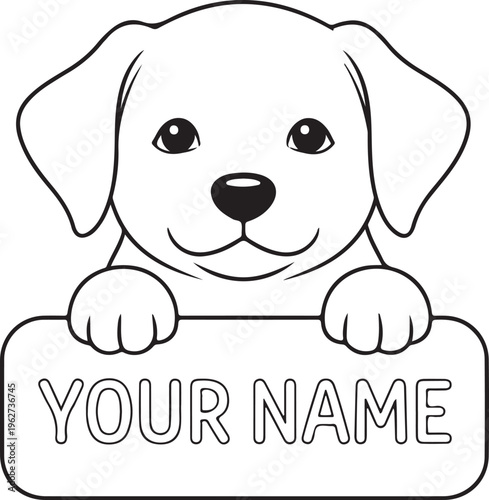 Labrador Puppy Peeking Outline Silhouette Cute Dog Line Art Vector