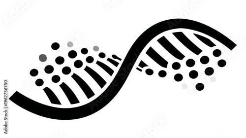 Stylized DNA Double Helix with Abstract Flowing Particles. Genetics, Biotechnology, and Digital Data Concept Icon.
