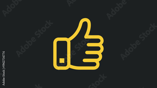 Golden Thumbs Up Outline Icon on Dark Background. Vector illustration for like, approval, success, positivity, good feedback.