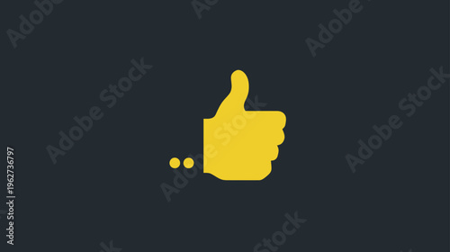 Bright yellow thumbs up gesture icon representing like, approval, success, agreement, and positive feedback on a dark background.