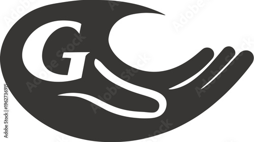 Minimalist graphic of intertwined G and S letters forming a supportive hand symbol, representing care, help, community, and solidarity.