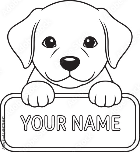 Labrador Puppy Peeking Outline Silhouette Cute Dog Line Art Vector