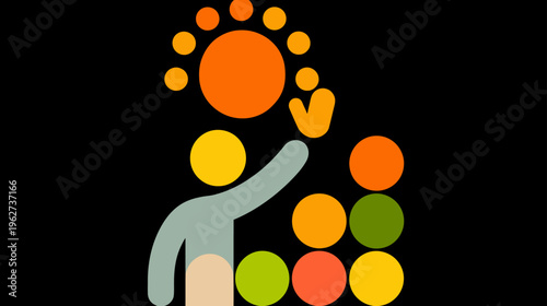 Abstract graphic of a person reaching for a collective idea or goal, symbolizing community, teamwork, collaboration, and positive growth.