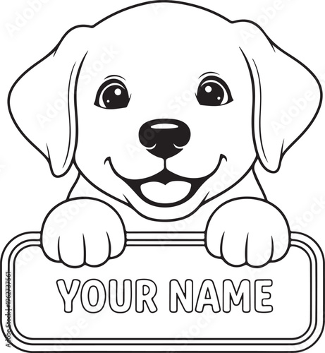 Labrador Puppy Peeking Outline Silhouette Cute Dog Line Art Vector