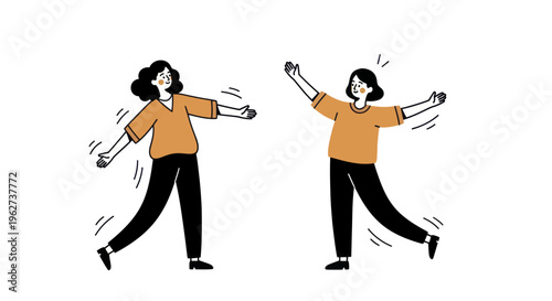 Two happy women dancing and having fun together.