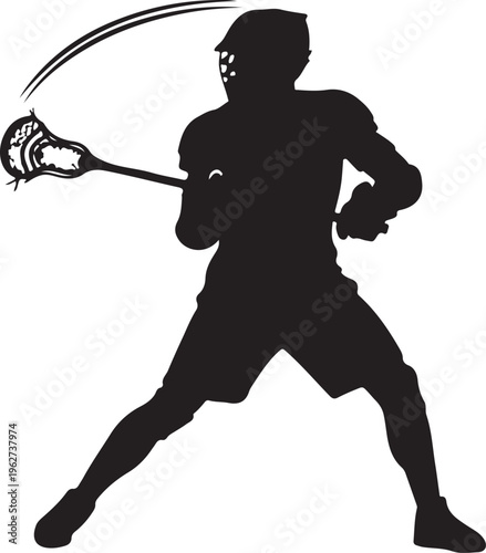 Lacrosse Player Silhouette Action Sports Athlete Vector Illustration