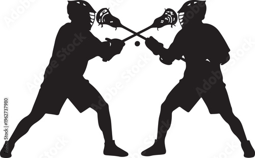 Lacrosse Player Silhouette Action Sports Athlete Vector Illustration