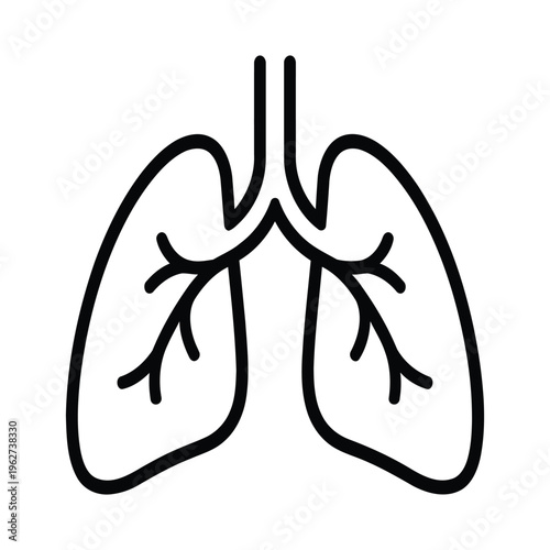 Minimal Lungs Icon Line Art Human Respiratory System Outline Vector Isolated on Light Background