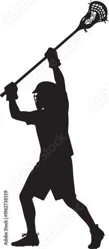 Lacrosse Player Silhouette Action Sports Athlete Vector Illustration