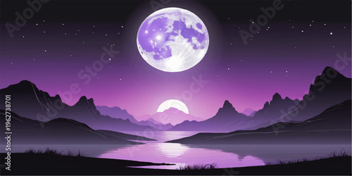 Moonlit Mountains Night Landscape