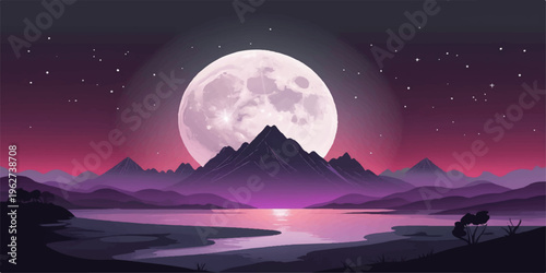 Moonlit Night Over Mountains