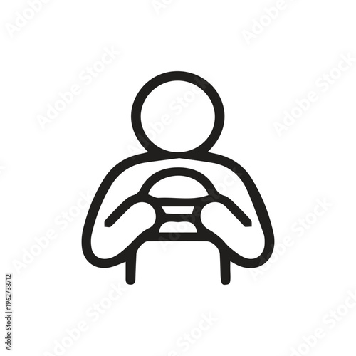 Simple Black Line Icon Of A Person Driving A Car On White Background