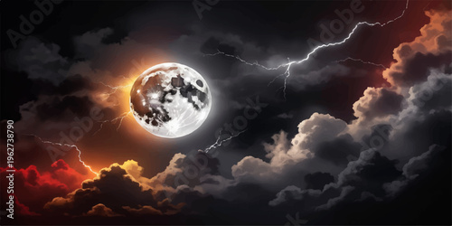 Halloween Moon Over Earth in Cloudy Night Sky
