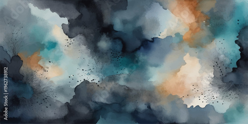 Abstract blue grunge sky with clouds smoke and mist creating a dark light textured stormy night atmosphere