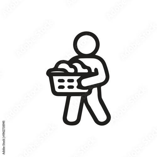 Simple Person Icon Carrying A Full Laundry Basket Ready For Washing