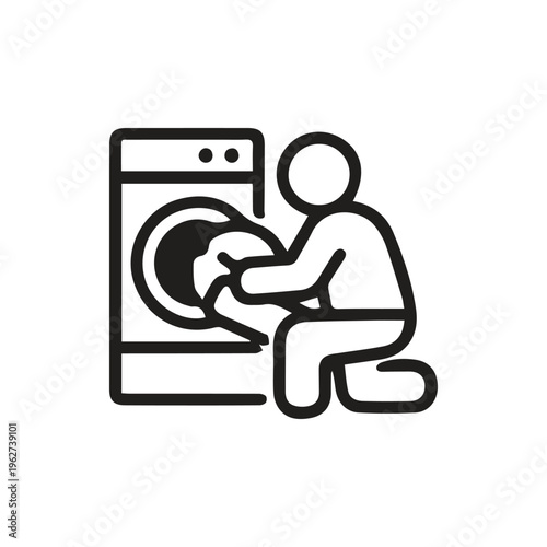 Person Loading Laundry into a Washing Machine Minimalist Line Icon