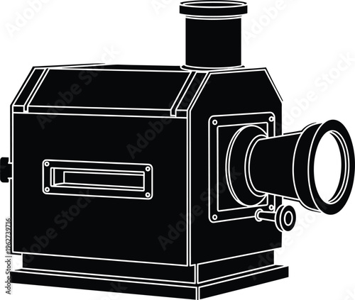 Vintage Film Projector Illustration with Detailed Features, Perfect for Retro Cinema, Movie, and Photography Designs
