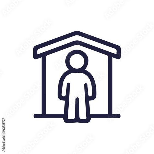 Person Staying At Home Line Icon For Quarantine And Self Isolation