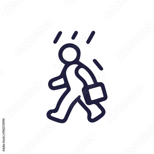 Minimalist Line Icon Of A Person Walking In The Rain With Briefcase