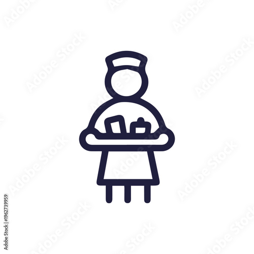 Simple Line Icon Of A Waitress Holding A Tray For Service Industry