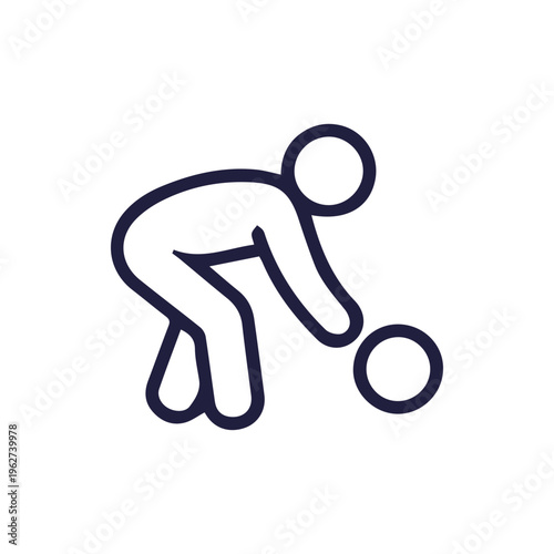Minimalist Line Icon Of A Person Bending Over To Pick Up A Ball