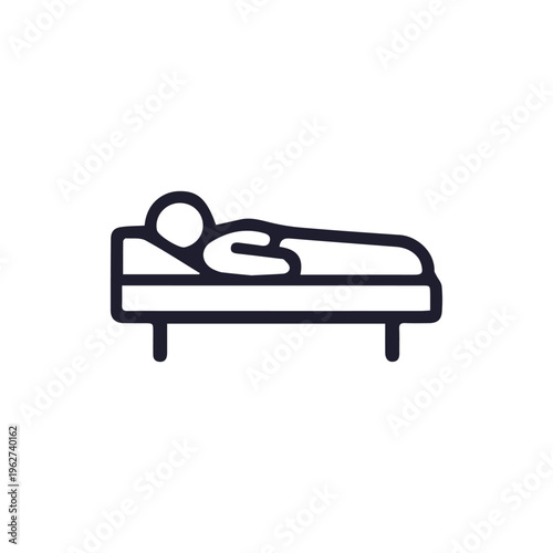 Clean Line Art Vector Icon of a Person Resting in Bed or Hospital