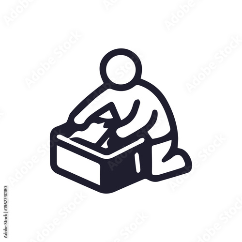 Minimalist Icon Of A Child Playing With A Box Of Toys On The Floor