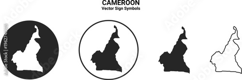 Cameroon Map Icon Set Vector Minimal Silhouette