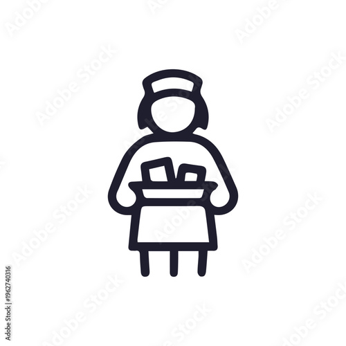 Minimalist Black Line Icon Of A Vendor Selling Goods From A Tray