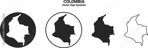 Colombia Map Icon Set Vector Minimal Silhouette