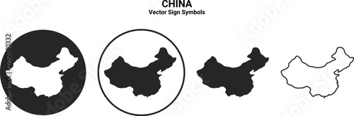 China Map Icon Set Vector Minimal Silhouette
