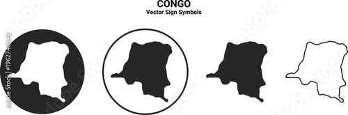 Congo, Dem Rep of the  Map Icon Set Vector Minimal Silhouette