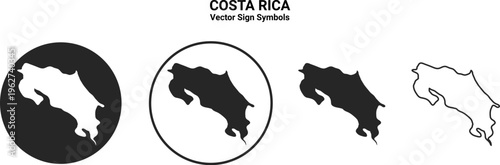 Costa Rica Map Icon Set Vector Minimal Silhouette