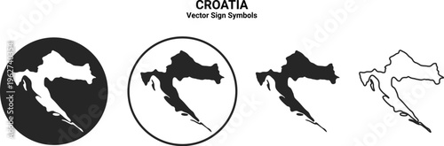 Croatia Map Icon Set Vector Minimal Silhouette