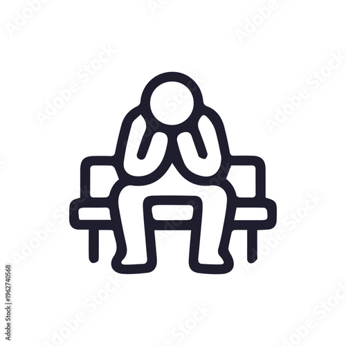 Minimalist Icon of a Depressed Person Feeling Sad and Overwhelmed